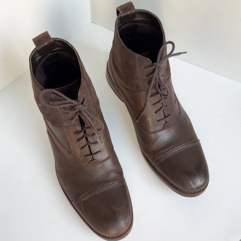 Rockport Wynstin Cap Toe Boots Brown Leather & Suede Upper Wide Men's Size 10.5W